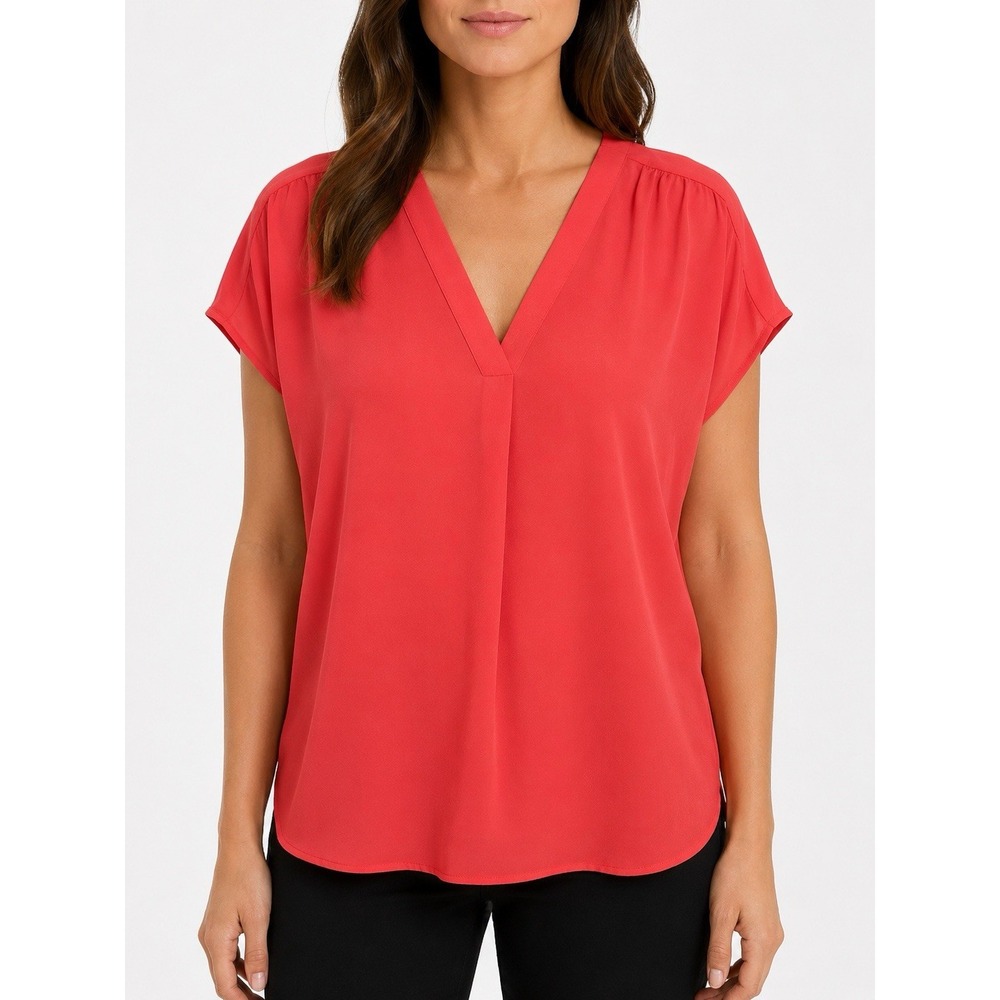 Banana Republic Red V-Neck Cap Sleeve Pleated Woven Pullover Blouse XXL
